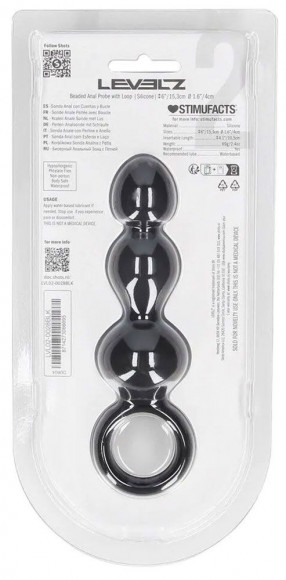 Черная анальная елочка Beaded Silicone Anal Probe with Loop