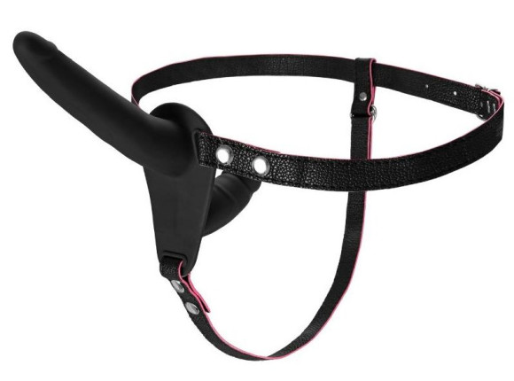 Черный страпон на ремнях с вагинальной пробкой - 15 см. Черный страпон на ремнях с вагинальной пробкой - 15 см.