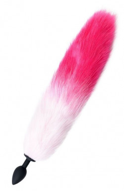 Черная анальная пробка с бело-розовым хвостом Черная анальная пробка с бело-розовым хвостом