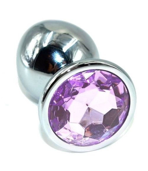 Серебристая анальная пробка с сиреневым кристаллом - 10 см. Серебристая анальная пробка с сиреневым кристаллом - 10 см.