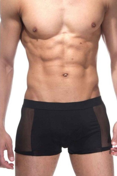 Черные мужские трусы-боксеры с прозрачными вставками по бокам Черные мужские трусы-боксеры с прозрачными вставками по бокам