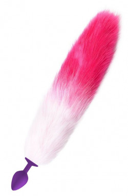 Фиолетовая анальная пробка с бело-розовым хвостом Фиолетовая анальная пробка с бело-розовым хвостом