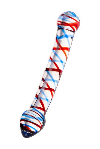 Двусторонний стеклянный фаллос с разноцветными спиралями - 21 см. Двусторонний стеклянный фаллос с разноцветными спиралями - 21 см.