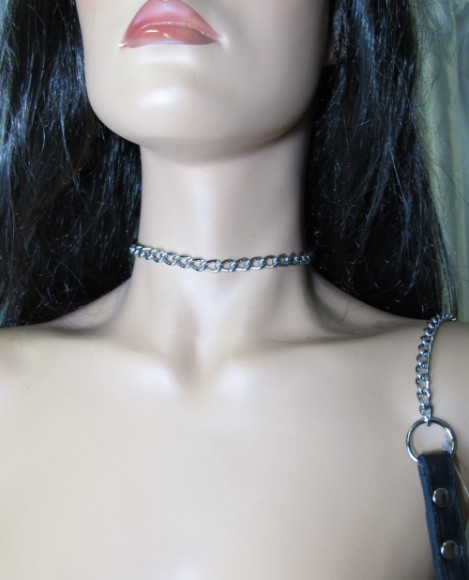 Металлический поводок с кожаной ручкой Металлический поводок с кожаной ручкой