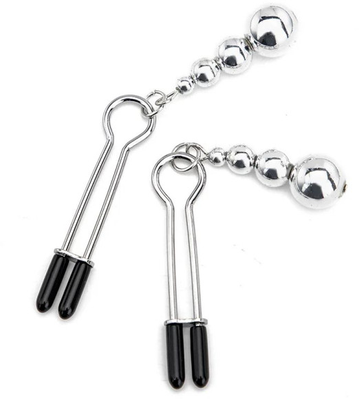 Серебристые зажимы на соски с бусинами Серебристые зажимы на соски с бусинами