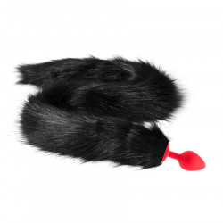 Красная анальная пробка с черным хвостом Красная анальная пробка с черным хвостом