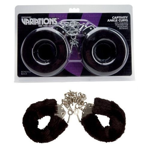 Меховые черные наручники VARIATIONS Меховые черные наручники VARIATIONS