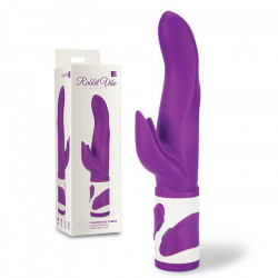 Фиолетовый вибромассажер-ротатор с клиторальным стимулятором - 23 см.