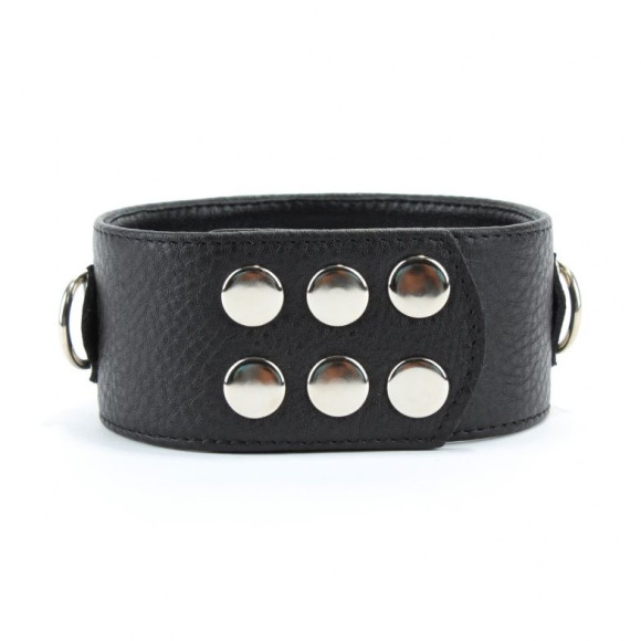 Чёрный кожаный ошейник с кольцами и клёпками Чёрный кожаный ошейник с кольцами и клёпками