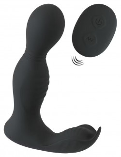 Черная анальная пробка с вибрацией, вращением и пультом ДУ RC Butt Plug with 2 Functions