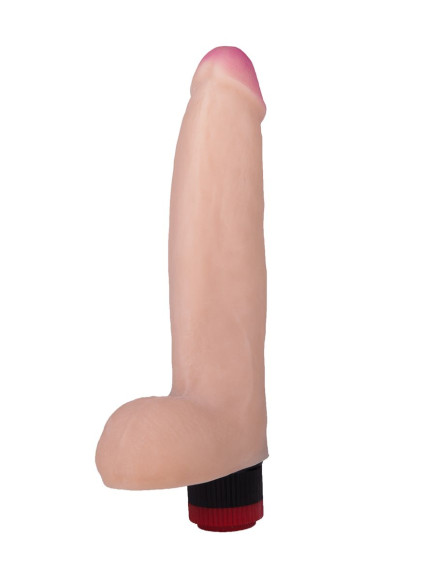 Телесный вибратор-реалистик с мошонкой - 23,7 см. Телесный вибратор-реалистик с мошонкой - 23,7 см.