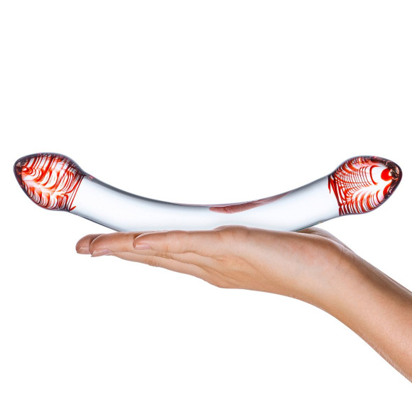 Изогнутый двусторонний фаллос из стекла Red Head, 22 см