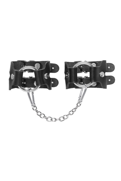 Черные кожаные наручники-браслеты из двух ремешков Черные кожаные наручники-браслеты из двух ремешков