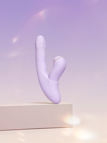 Сиреневый вибромассажер со съёмным клиторальным пульсатором DuoGlow