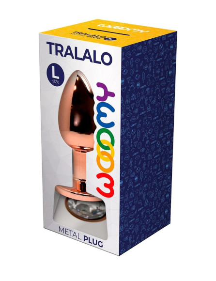 Золотистая анальная втулка Wooomy Tralalo L с прозрачным кристаллом - 9 см.