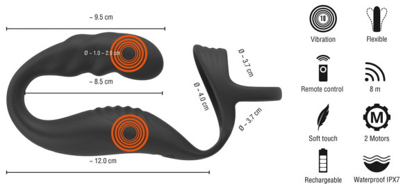 Черное эрекционное кольцо со стимуляцией промежности и анальной пробкой Cock Ring with RC Prostate Plug Черное эрекционное кольцо со стимуляцией промежности и анальной пробкой Cock Ring with RC Prostate Plug
