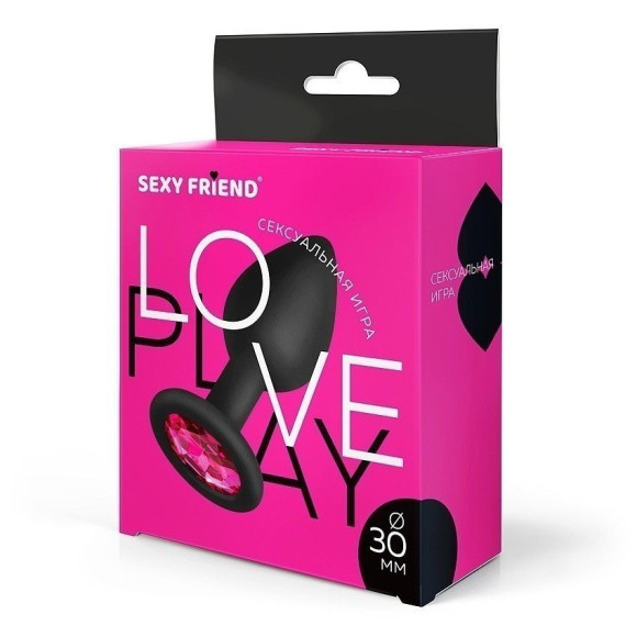 Черная силиконовая анальная втулка с малиновым кристаллом - 7,3 см. Черная силиконовая анальная втулка с малиновым кристаллом - 7,3 см.