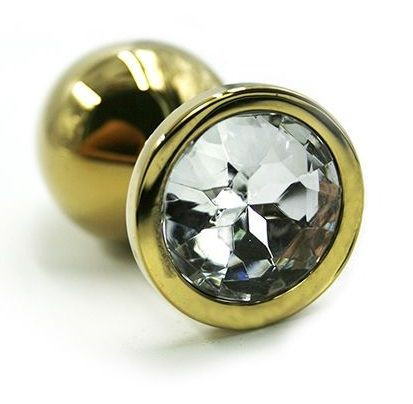 Золотистая алюминиевая анальная пробка с прозрачным кристаллом - 8,4 см. Золотистая алюминиевая анальная пробка с прозрачным кристаллом - 8,4 см.