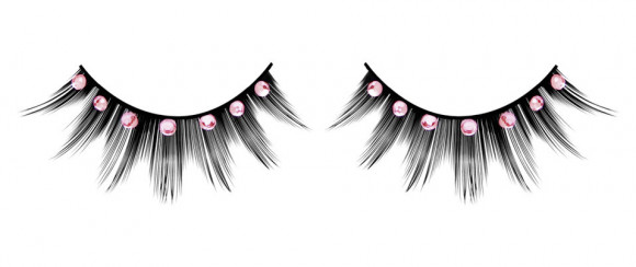 Чёрные ресницы с бледно-розовыми стразами