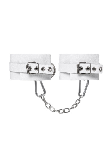 Белые мягкие кожаные наручники с люверсами Белые мягкие кожаные наручники с люверсами