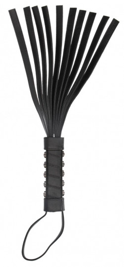 Черная плетка с металлическим декором в виде черепов - 53 см.