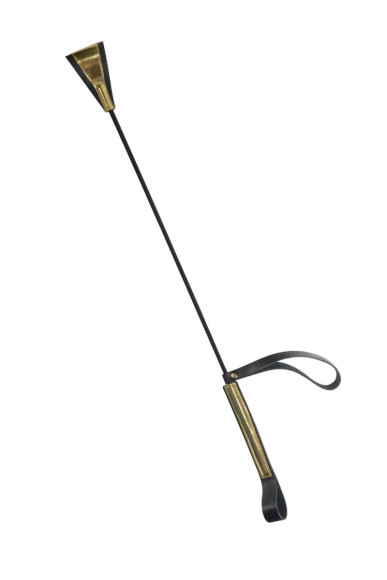 Черно-золотистый стек с хлопушкой из кожи - 62 см. Черно-золотистый стек с хлопушкой из кожи - 62 см.