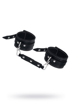 Черные двухслойные кожаные оковы с белой строчкой