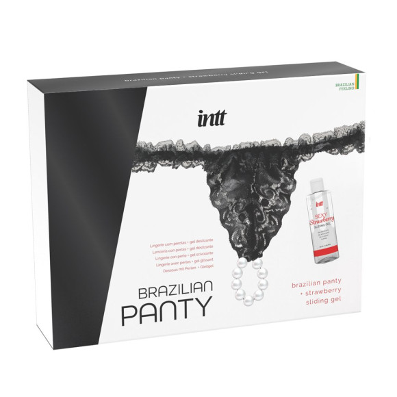Набор Brazilian Panty: черные трусики со стимулирующими бусинами и массажный гель Sliding Gel Strawberry Набор Brazilian Panty: черные трусики со стимулирующими бусинами и массажный гель Sliding Gel Strawberry