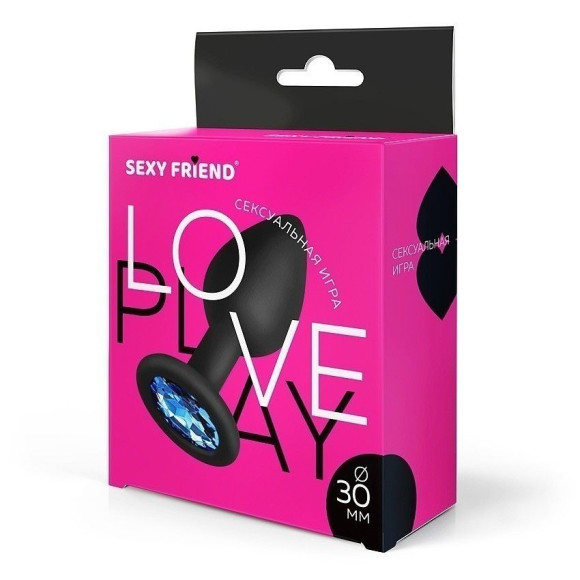 Черная силиконовая анальная втулка с синим кристаллом - 7,3 см. Черная силиконовая анальная втулка с синим кристаллом - 7,3 см.