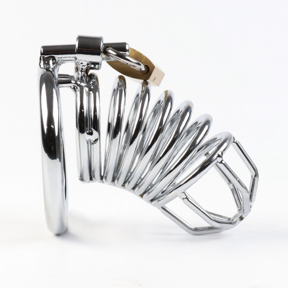 Серебристый мужской пояс верности «Клетка целомудрия № 3» Серебристый мужской пояс верности «Клетка целомудрия № 3»