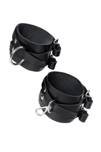 Черные кожаные оковы с двумя перекрёстными ремешками Черные кожаные оковы с двумя перекрёстными ремешками