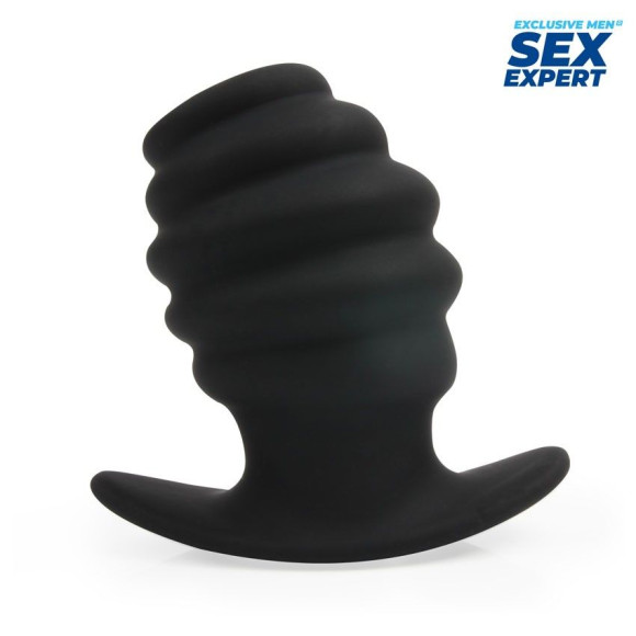 Черный рельефный анальный стимулятор-тоннель - 10 см. Черный рельефный анальный стимулятор-тоннель - 10 см.