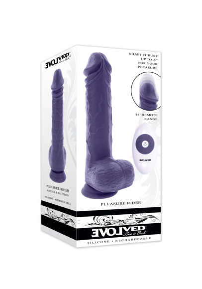 Фиолетовый вибратор на присоске с поступательными движениями Pleasure Rider - 22,2 см. Фиолетовый вибратор на присоске с поступательными движениями Pleasure Rider - 22,2 см.