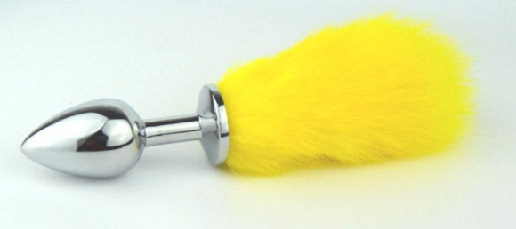 Металлическая анальная пробка с хвостиком лимонного цвета Металлическая анальная пробка с хвостиком лимонного цвета