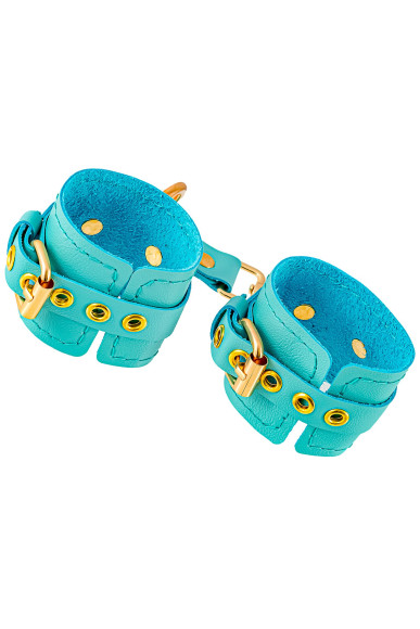 Голубые однослойные кожаные наручники Голубые однослойные кожаные наручники