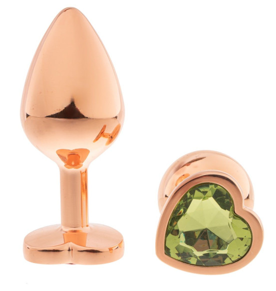 Золотистая анальная пробка OYO с зеленым кристаллом-сердцем - 7,3 см. Золотистая анальная пробка OYO с зеленым кристаллом-сердцем - 7,3 см.