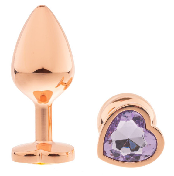 Золотистая анальная пробка OYO с сиреневым кристаллом-сердцем - 7,3 см. Золотистая анальная пробка OYO с сиреневым кристаллом-сердцем - 7,3 см.
