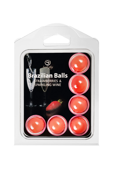 Набор из 6 шариков с массажным маслом Brazilian Balls с ароматом шампанского и клубники Набор из 6 шариков с массажным маслом Brazilian Balls с ароматом шампанского и клубники