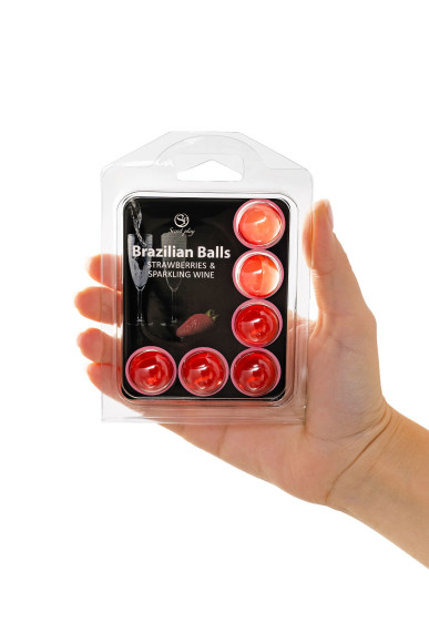 Набор из 6 шариков с массажным маслом Brazilian Balls с ароматом шампанского и клубники Набор из 6 шариков с массажным маслом Brazilian Balls с ароматом шампанского и клубники