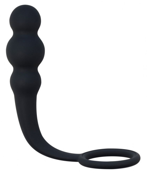 Чёрное эрекционное кольцо Legend с анальным стимулятором Чёрное эрекционное кольцо Legend с анальным стимулятором