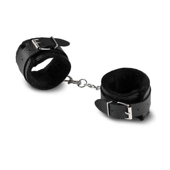 Черные наручники из эко-кожи с мехом Черные наручники из эко-кожи с мехом
