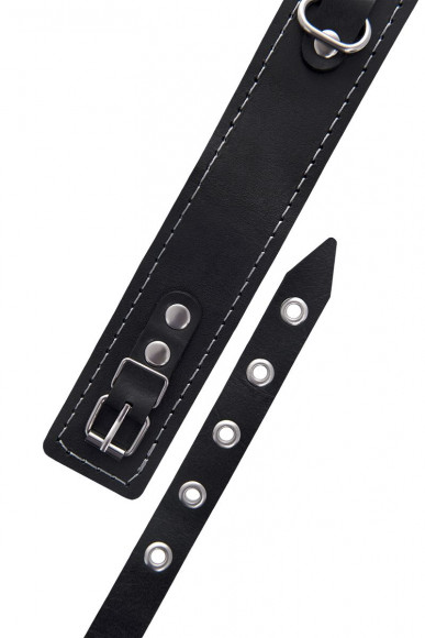 Черный кожаный ошейник-чокер с поводком Черный кожаный ошейник-чокер с поводком