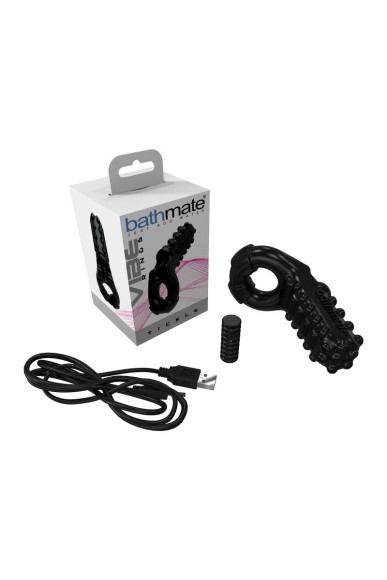 Чёрное эрекционное виброкольцо Tickle Чёрное эрекционное виброкольцо Tickle