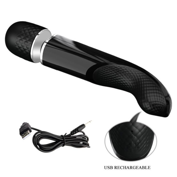 Черный мощный жезловый вибратор с изогнутой ручкой Charming Massager - 24 см. Черный мощный жезловый вибратор с изогнутой ручкой Charming Massager - 24 см.