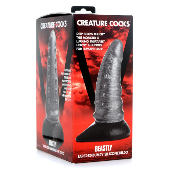 Серый фантазийный фаллоимитатор Beastly Tapered Bumpy Silicone Dildo - 21 см. Серый фантазийный фаллоимитатор Beastly Tapered Bumpy Silicone Dildo - 21 см.