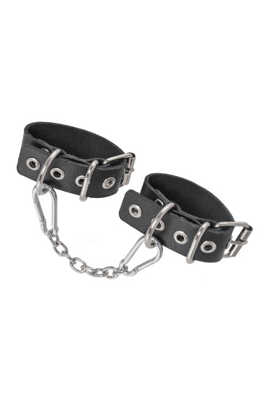 Черные кожаные наручники-браслеты из одного ремешка с люверсами Черные кожаные наручники-браслеты из одного ремешка с люверсами