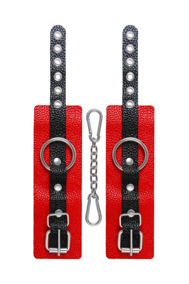 Красно-черные мягкие наручники с одним ремешком с люверсами Красно-черные мягкие наручники с одним ремешком с люверсами
