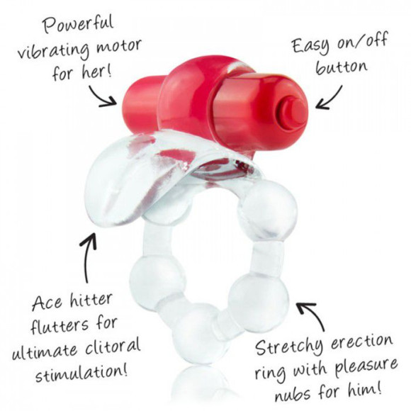 Виброкольцо с язычком и красным виброэлементом Overtime Виброкольцо с язычком и красным виброэлементом Overtime